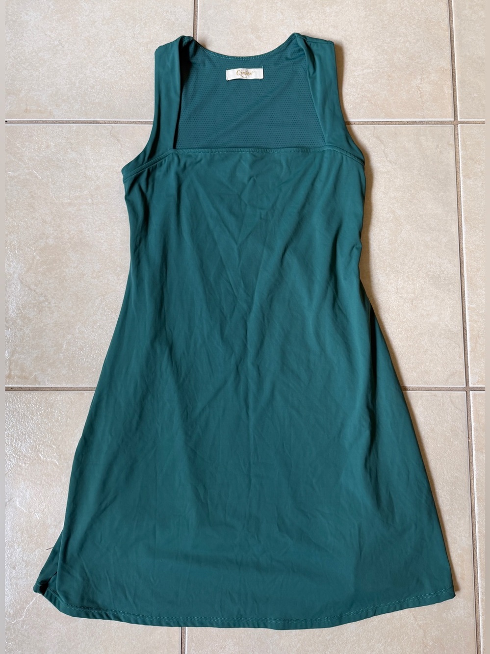 QINSEN Women's Athletic Tennis Dress Square Neck Green Mesh Size L Activewear